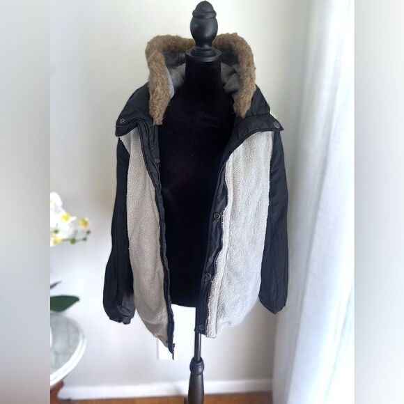 Roxy Hooded Jacket Faux Fur Sherpa Full Zip Black Size M - Picture 14 of 15